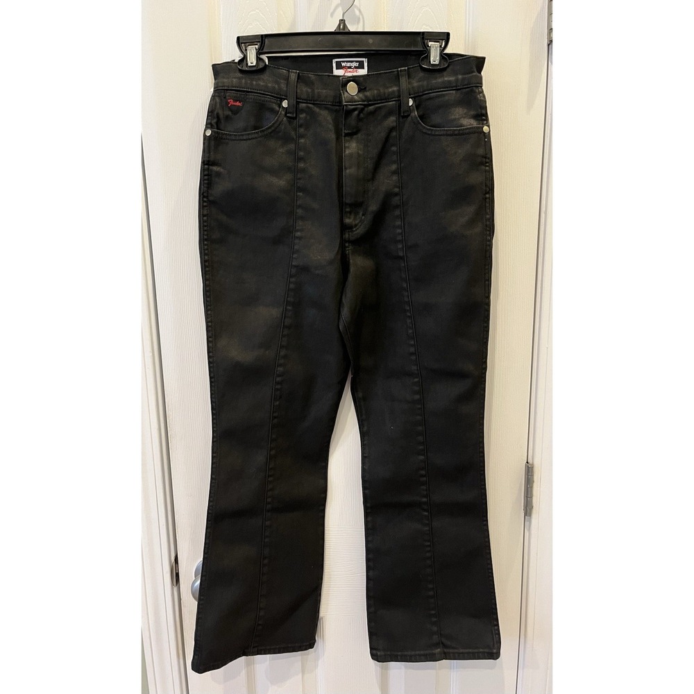 NWT Wrangler X Fender Women 30x28 Wrock Cropped High Rise Kick Flare Jeans Black